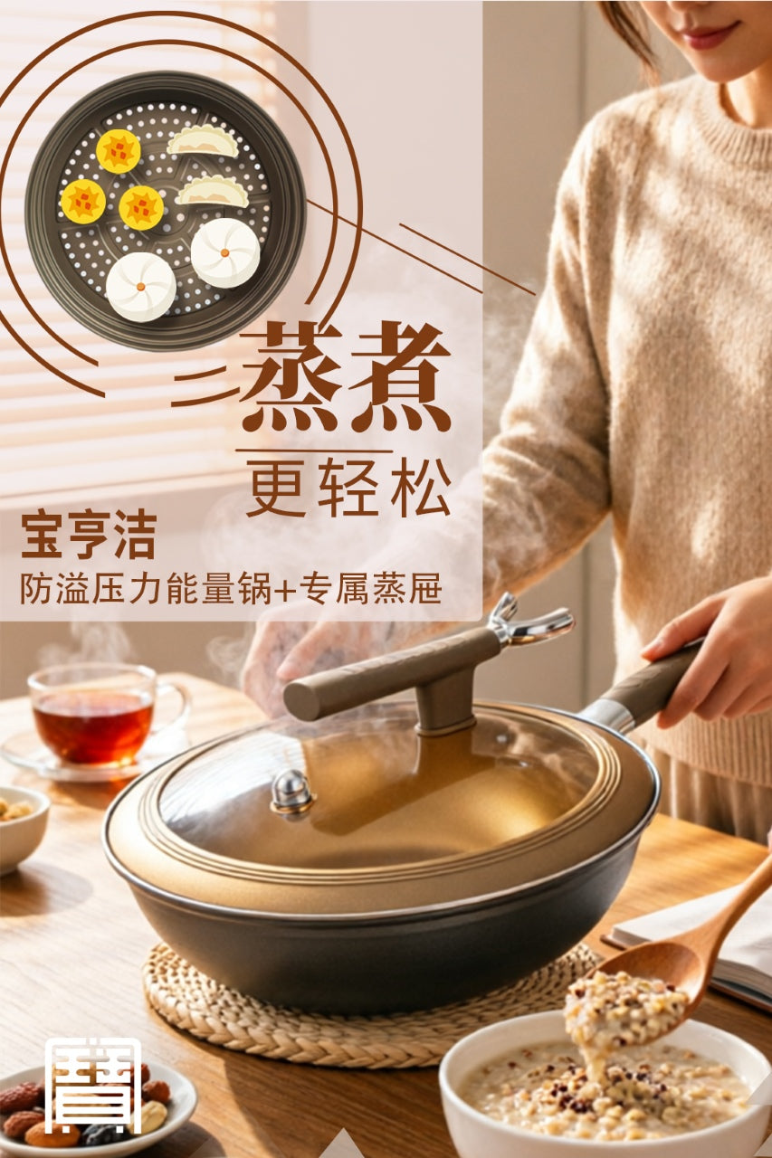 Titanium pressure energy pot with spill prevention